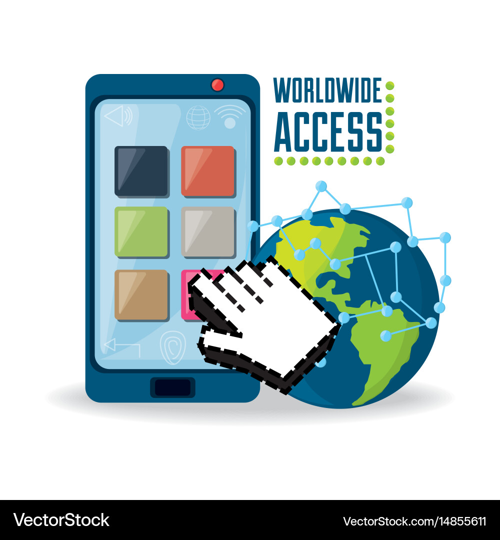 Smartphone and hand cursor related with internet Vector Image