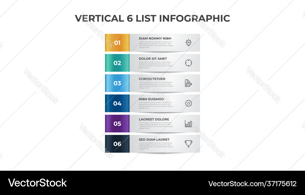6 points steps block list layout diagram 6 points steps block list layout diagram vector image