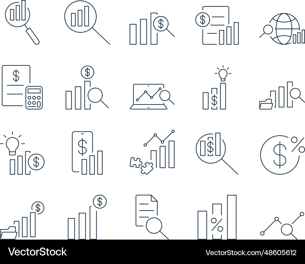 Analytics icons set chart statistics reporting Analytics icons set chart statistics reporting Vector Image
