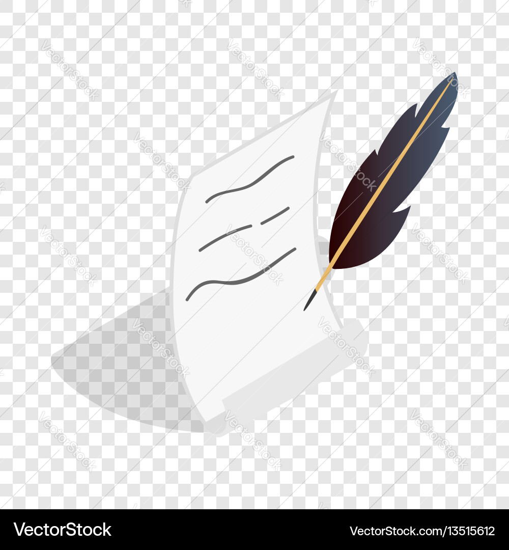 Feather and scroll isometric icon Feather and scroll isometric icon vector image