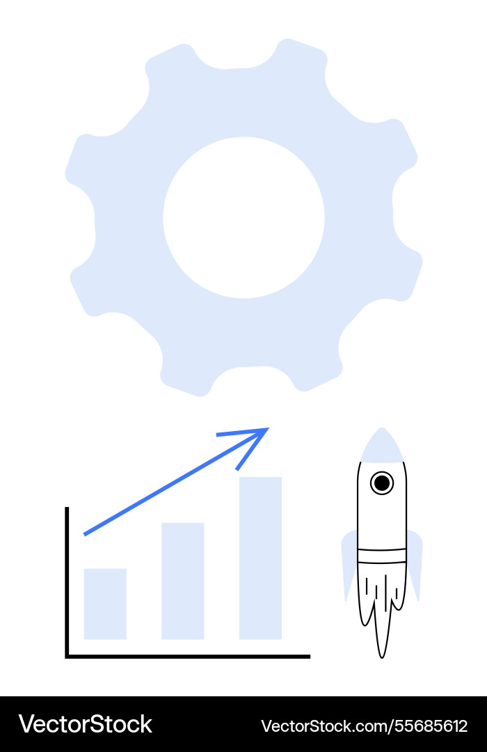 Gear bar chart with upward arrow and rocket Vector Image
