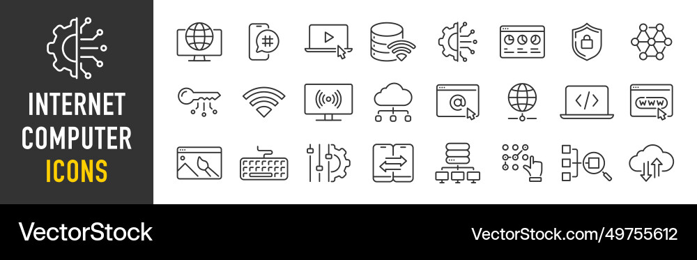 Internet computer web icons in line style cloud Internet computer web icons in line style cloud Vector Image