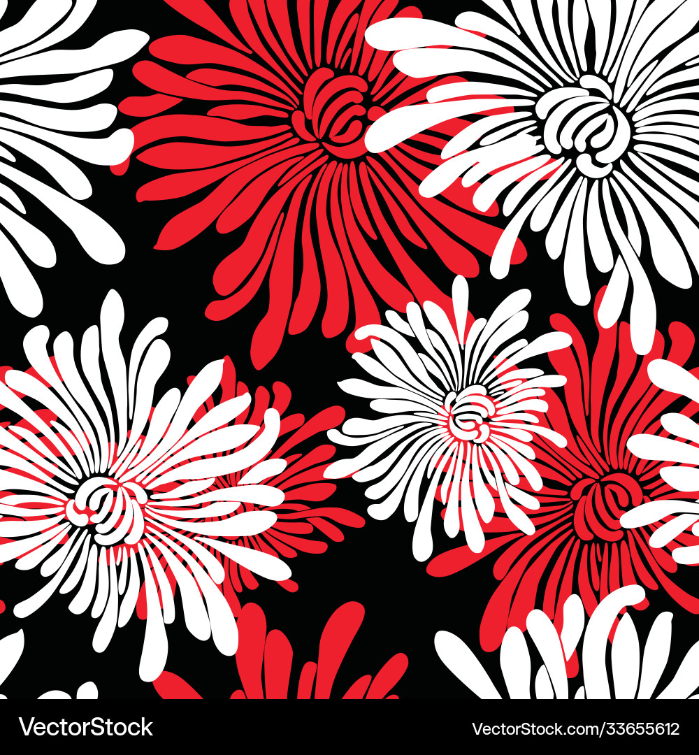 Red and White Chrysanthemum Pattern Vector Image