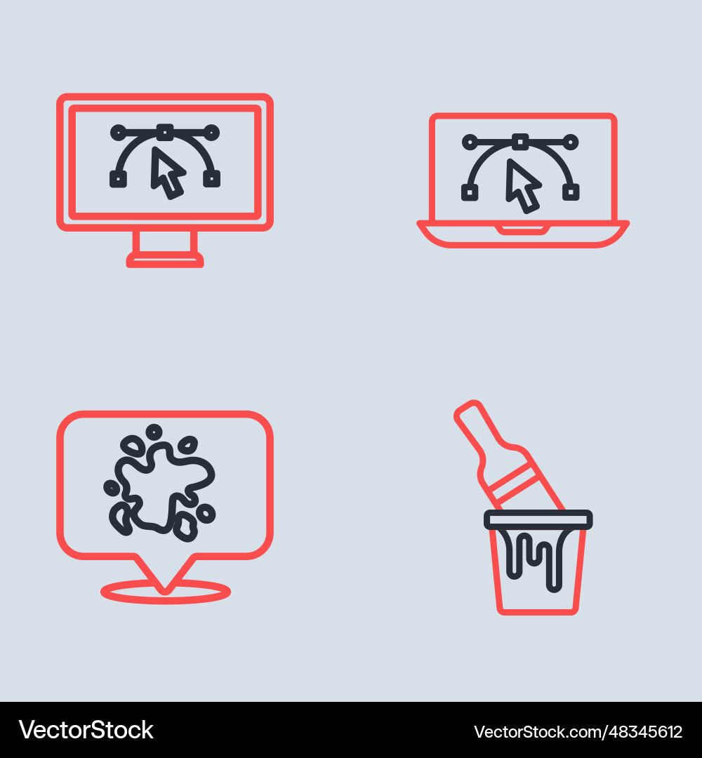 Set line computer with design program paint spray Set line computer with design program paint spray Vector Image