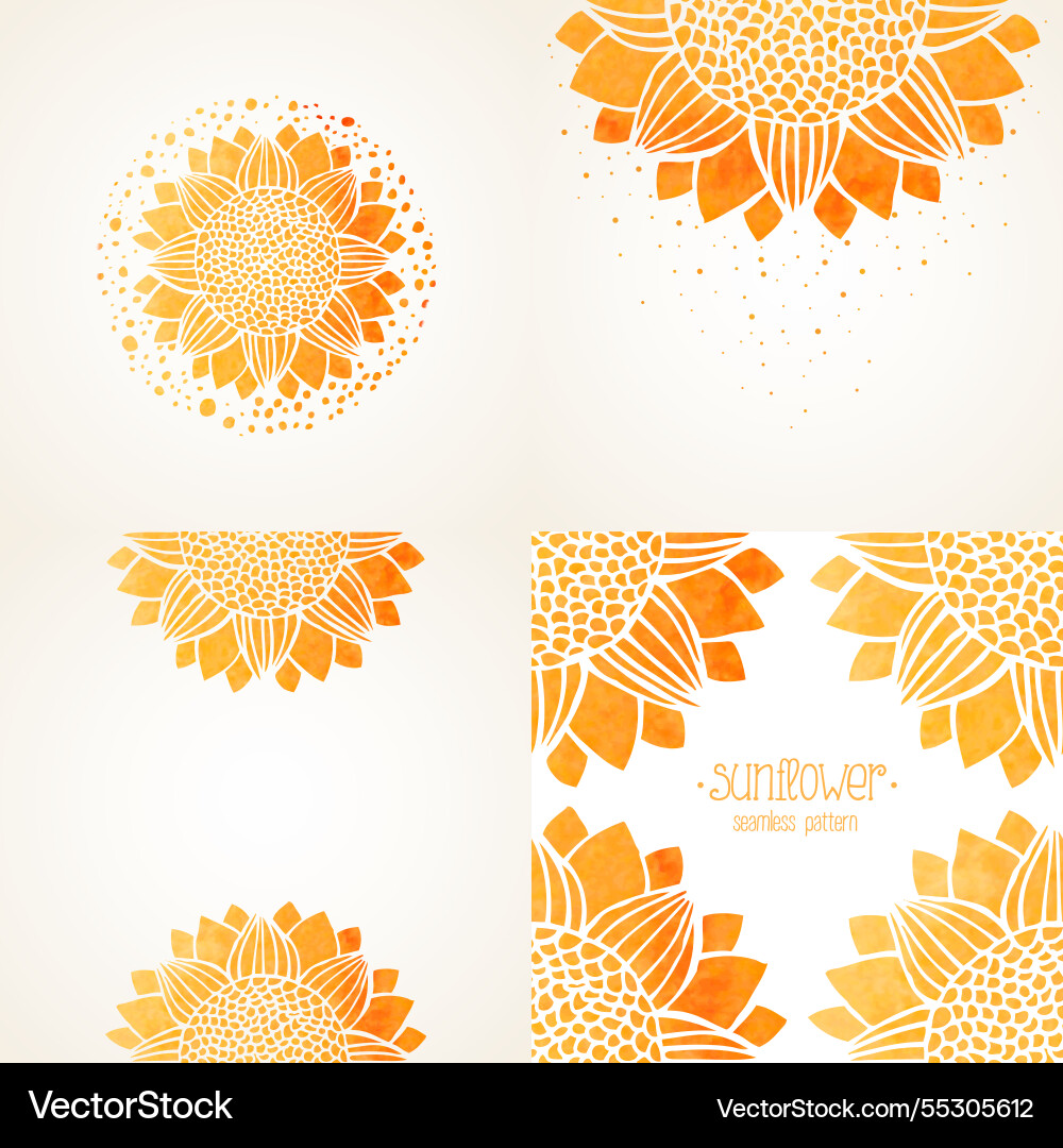 Set of design elements with watercolor sunflower Set of design elements with watercolor sunflower vector image