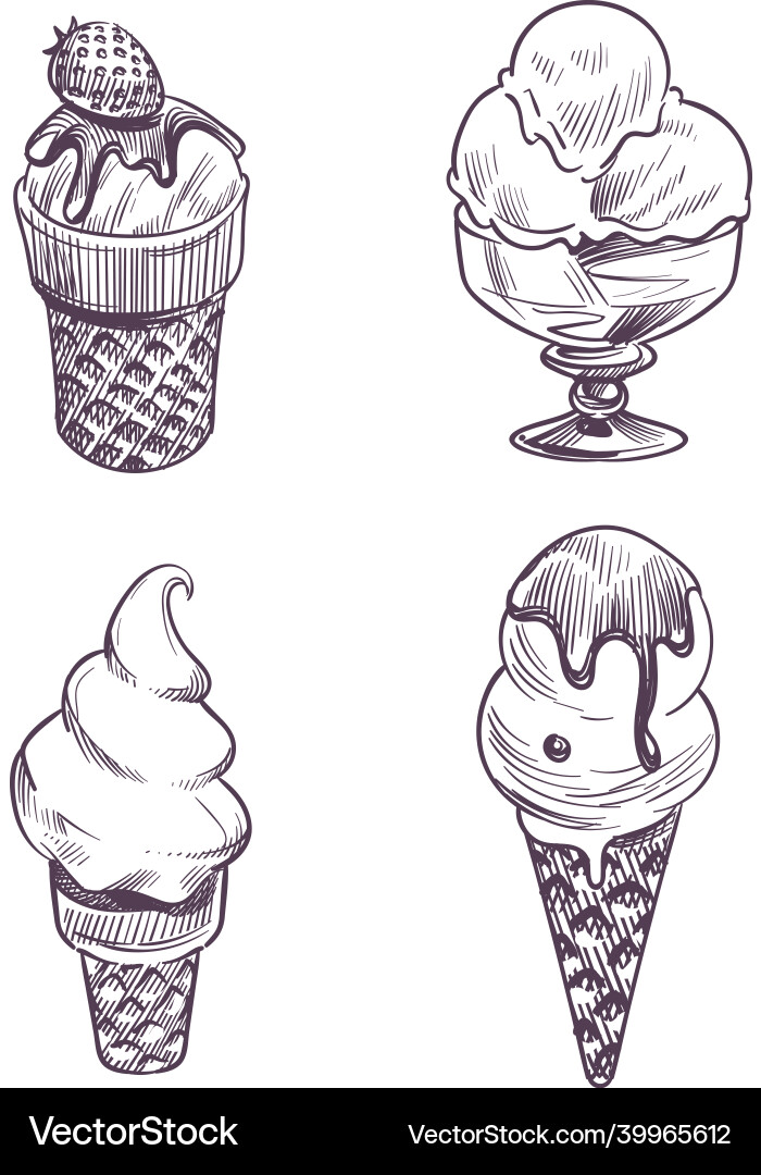 Sketch style ice cream retro waffles cone Vector Image