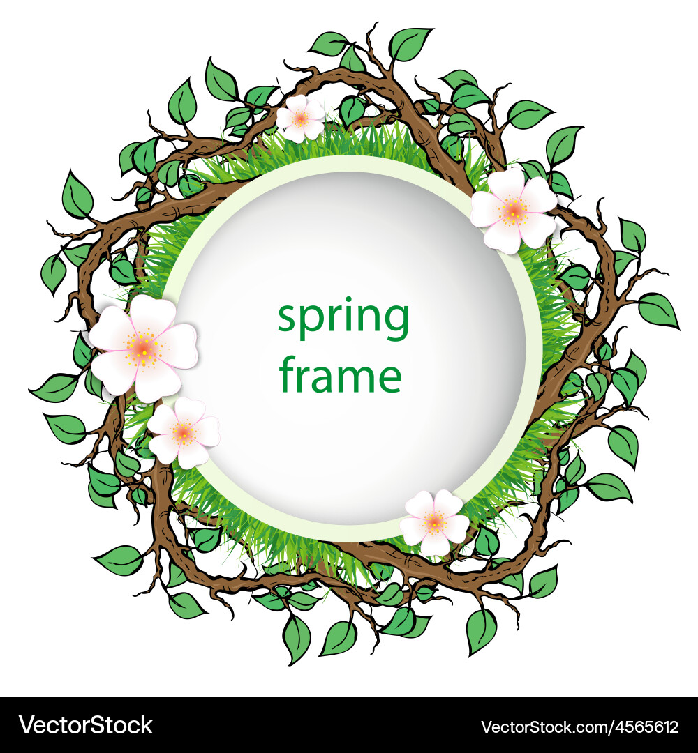 Spring frame with grass and leaves Vector Image