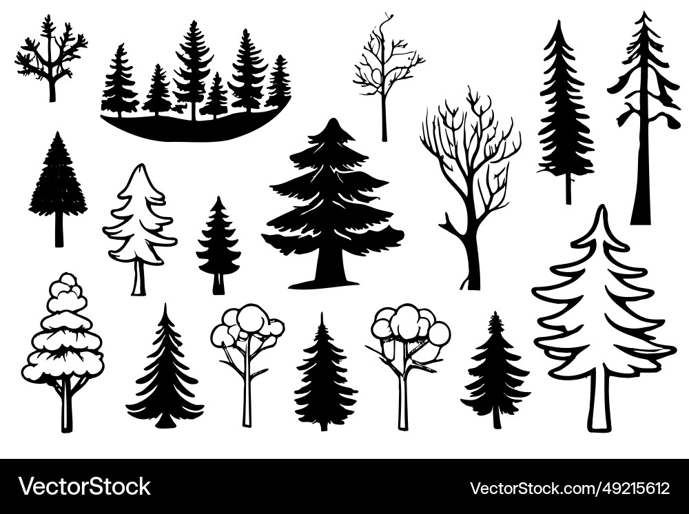 Tree sketches set different types hand drawn Tree sketches set different types hand drawn Vector Image