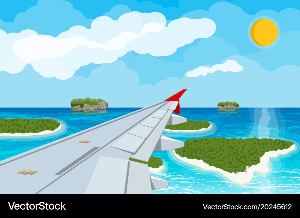 Window from inside the airplane with islands Vector Image