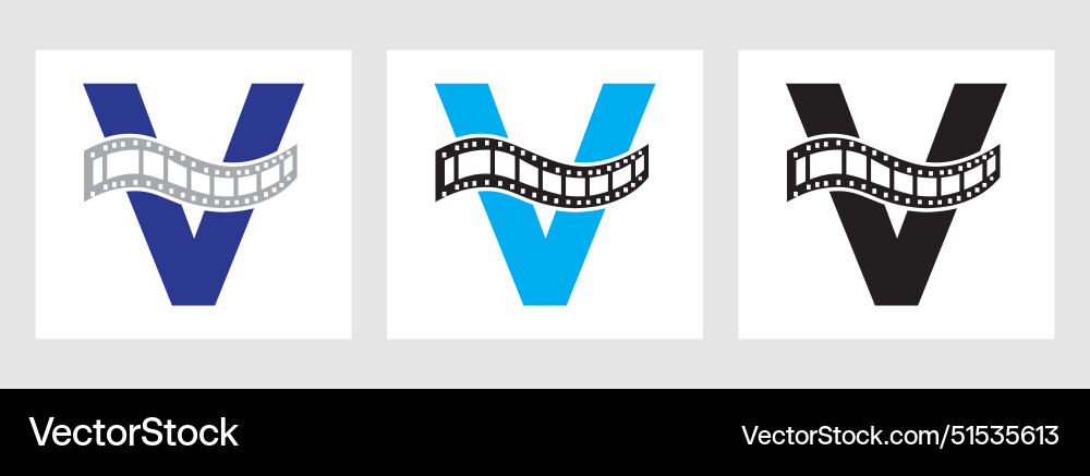 Brief v mit Filmen roll symbol strip logo Brief v mit Filmen roll symbol strip logo vektorbild