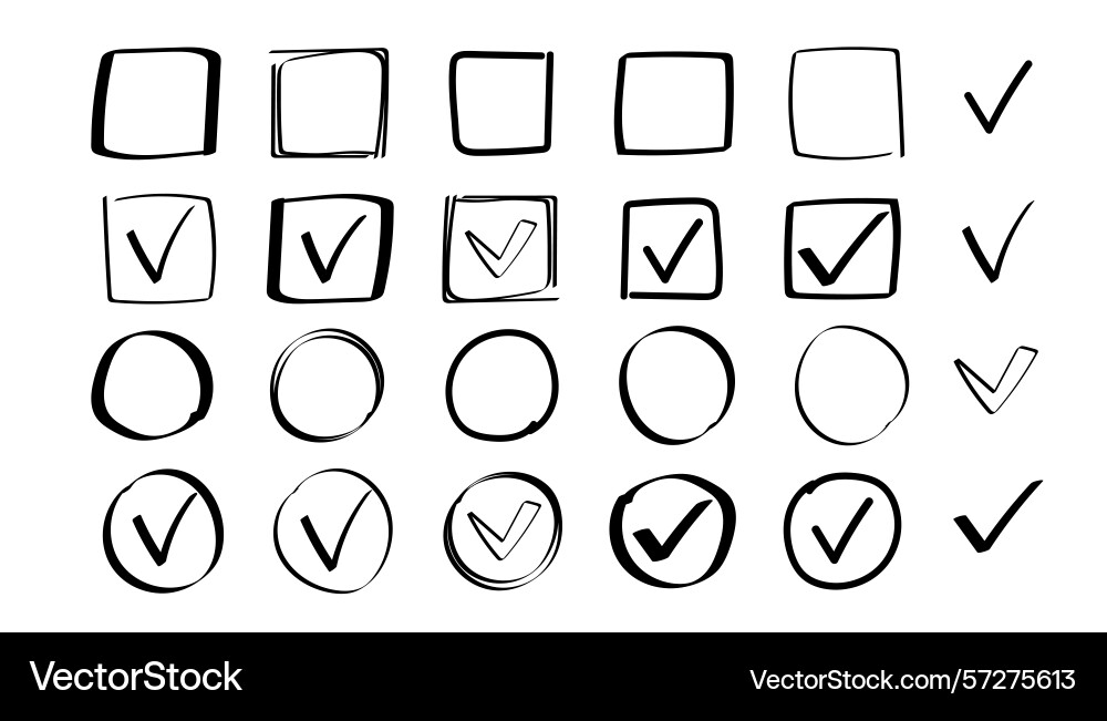 Checkbox icons in hand drawn and minimal styles vector image