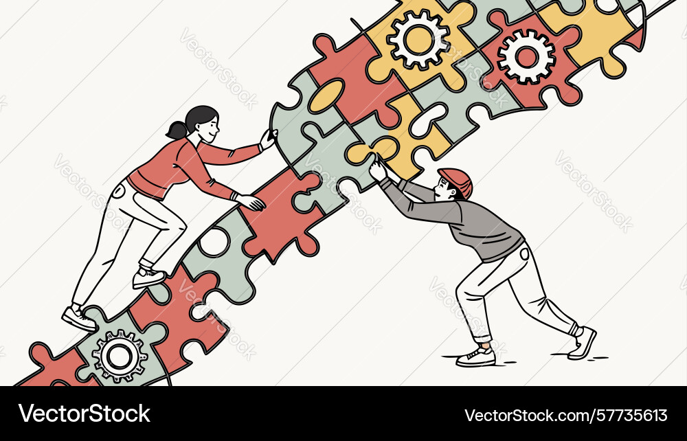 Collaborative puzzle building teamwork problem Vector Image