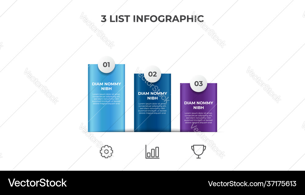 Descending list diagram with 3 points steps vector image