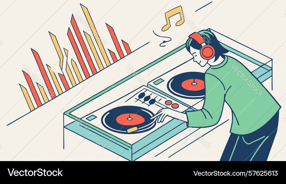 Dynamic dj performance on turntables design Vector Image
