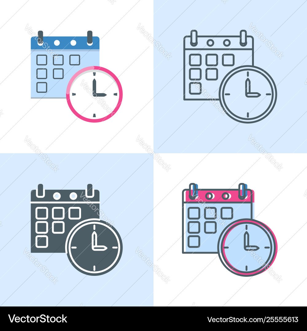 Flat Date & Time Icon Set Vector Image