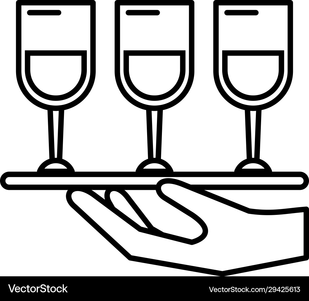 Hand lifting tray with wine cups Hand lifting tray with wine cups Vector Image