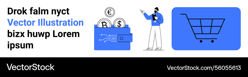 Man explaining digital wallet with coins Man explaining digital wallet with coins Vector Image