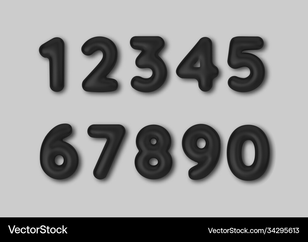 Realistic 3d font color black numbers number Realistic 3d font color black numbers number Vector Image