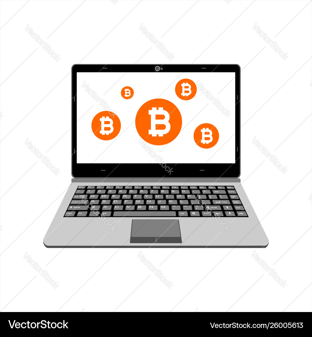 Realistic laptop display bitcoin assets Realistic laptop display bitcoin assets Vector Image