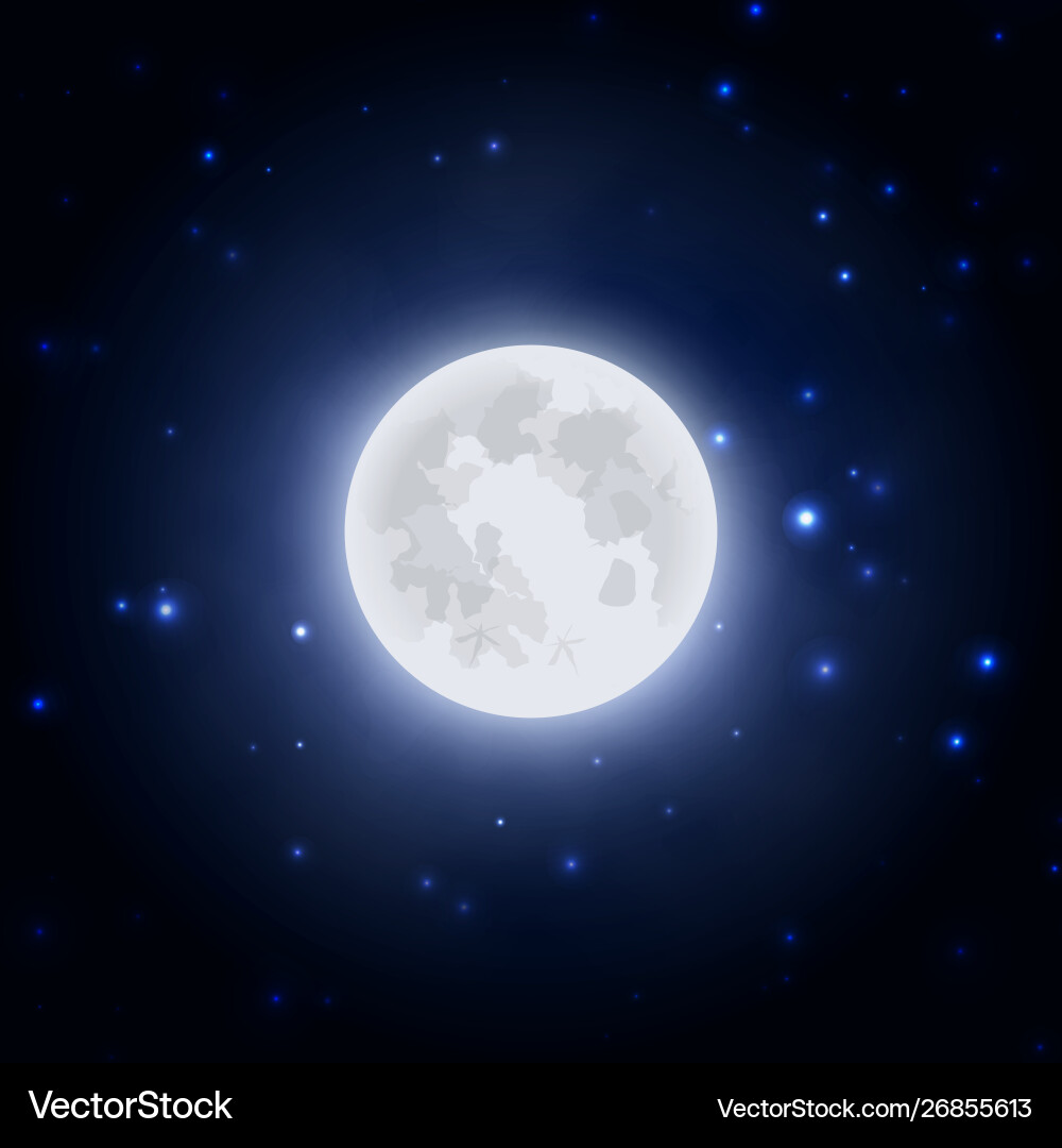 Realistic moon icon on blue dark night sky Realistic moon icon on blue dark night sky vector image