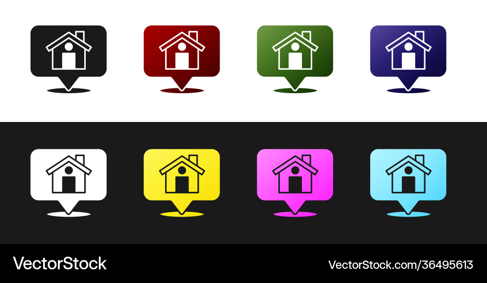 Set map pointer with house icon isolated on black Set map pointer with house icon isolated on black Vector Image