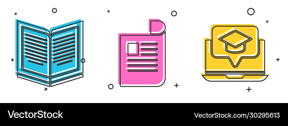 Set open book document and graduation cap Set open book document and graduation cap Vector Image