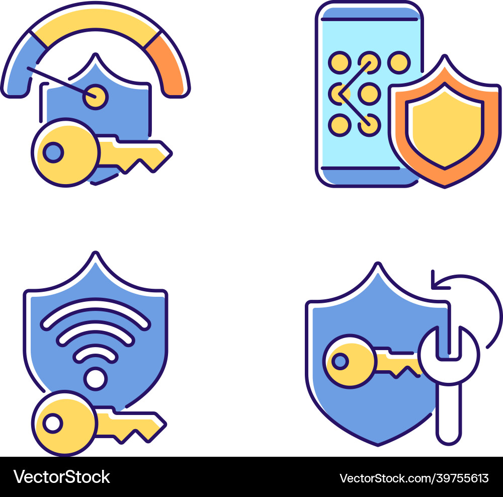 System password rgb color icons set Vector Image