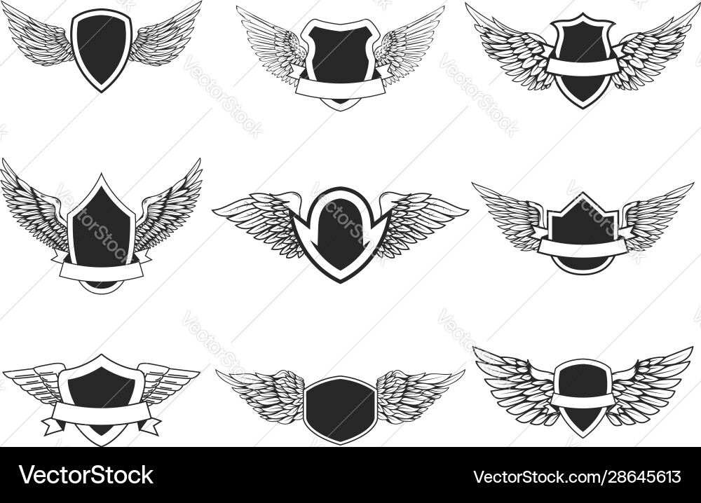 Winged Shield Emblems Vector Image