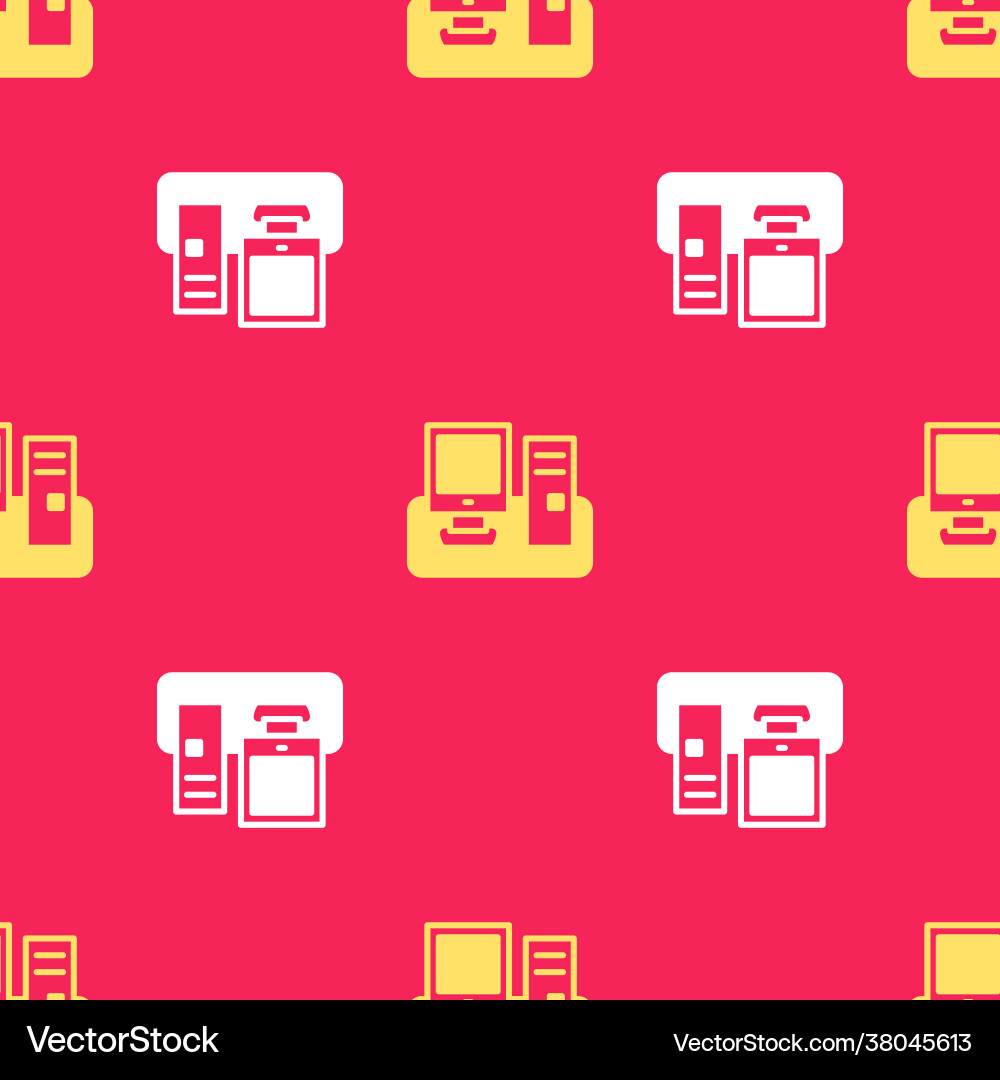 Yellow computer monitor with keyboard and mouse Yellow computer monitor with keyboard and mouse Vector Image