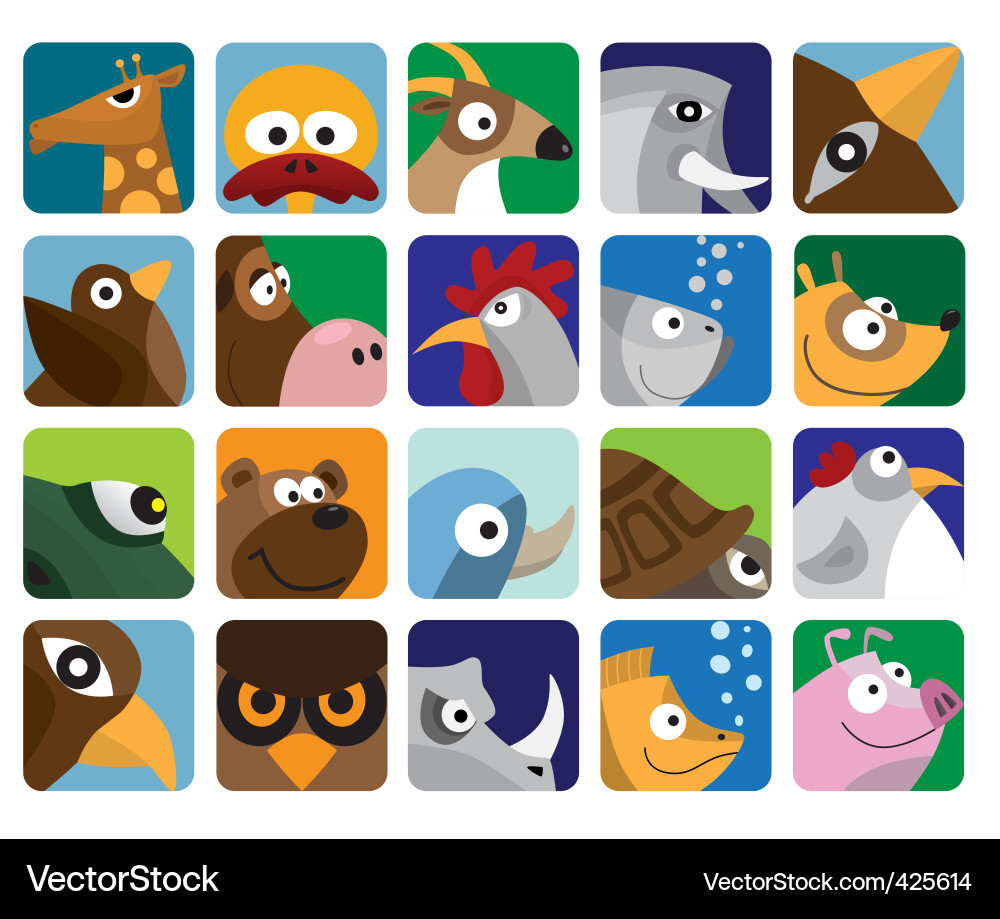 Cute Animal Icon Set Vector Image