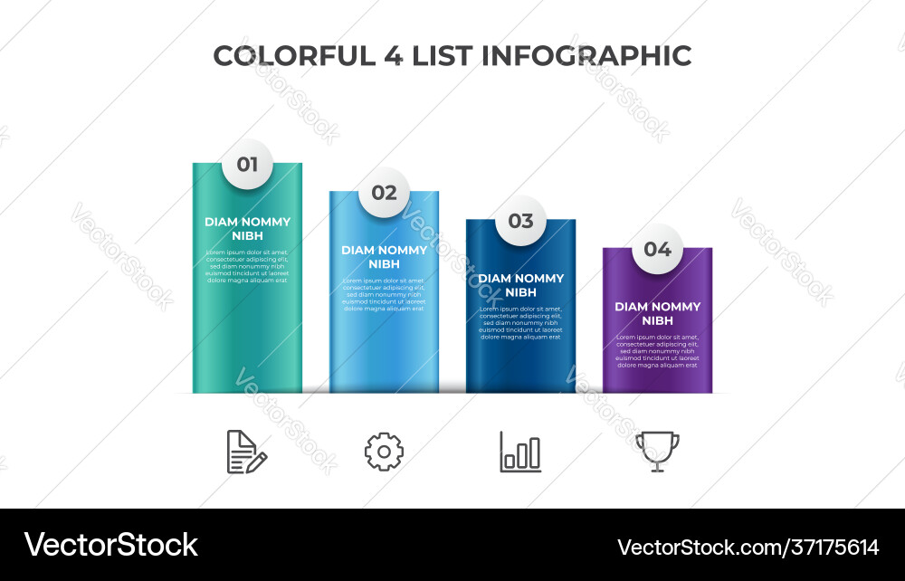 Descending list diagram with 4 points steps Descending list diagram with 4 points steps vector image