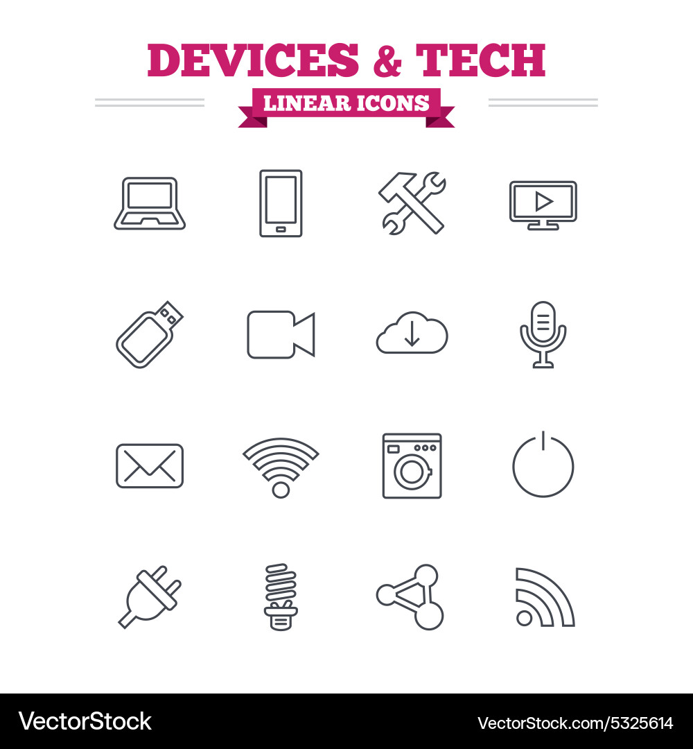 Devices and technologies linear icons set thin Vector Image