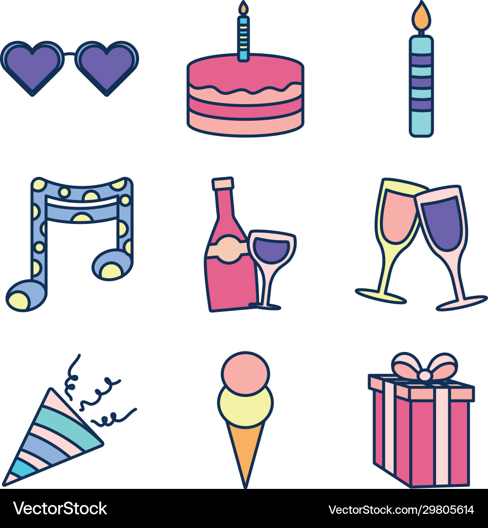 Isolated party line fill style icon set Vector Image