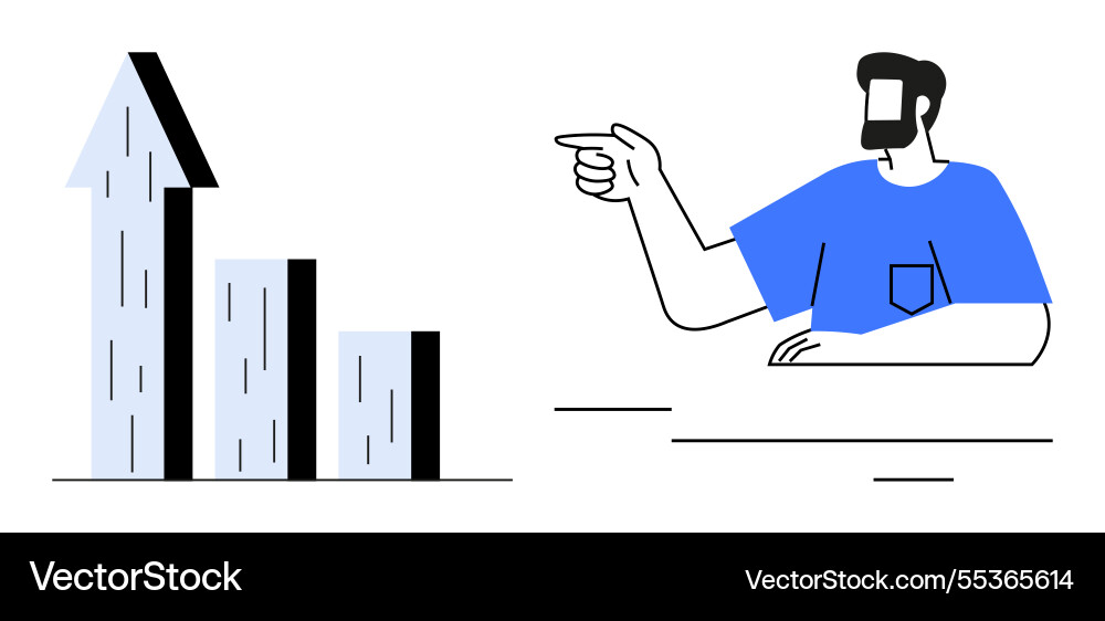 Man gesturing toward rising graph representing Man gesturing toward rising graph representing vector image