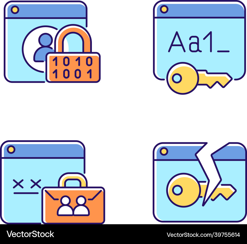 Password encryption rgb color icons set Vector Image