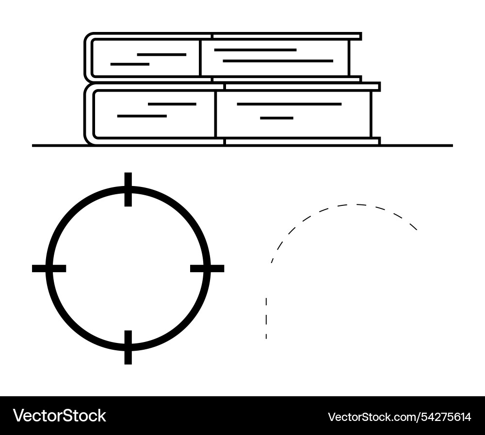 Stack of books with target and dashed line Stack of books with target and dashed line vector image