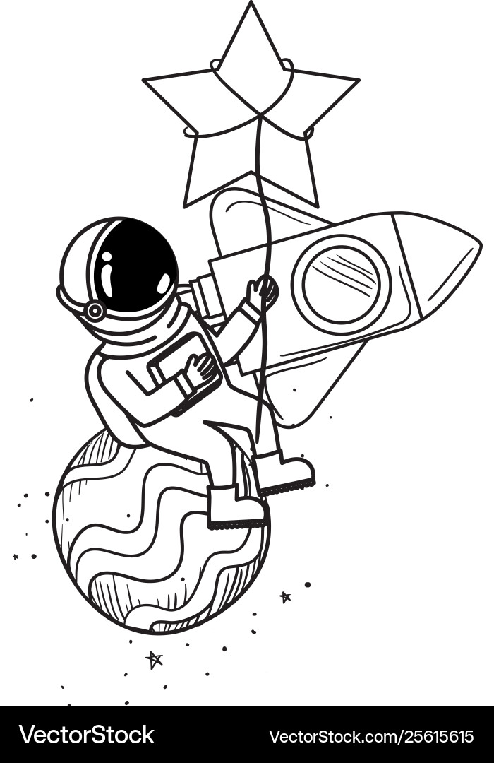 Astronaut with spacesuit and rocket in white Vector Image