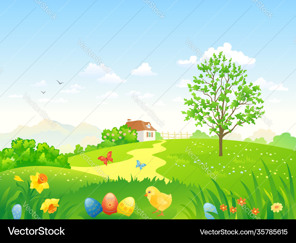 Charming Easter Meadow Royalty Free Vector Image