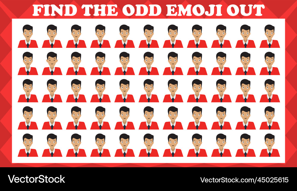 Find the odd emoji out visual logic puzzle game Find the odd emoji out visual logic puzzle game Vector Image
