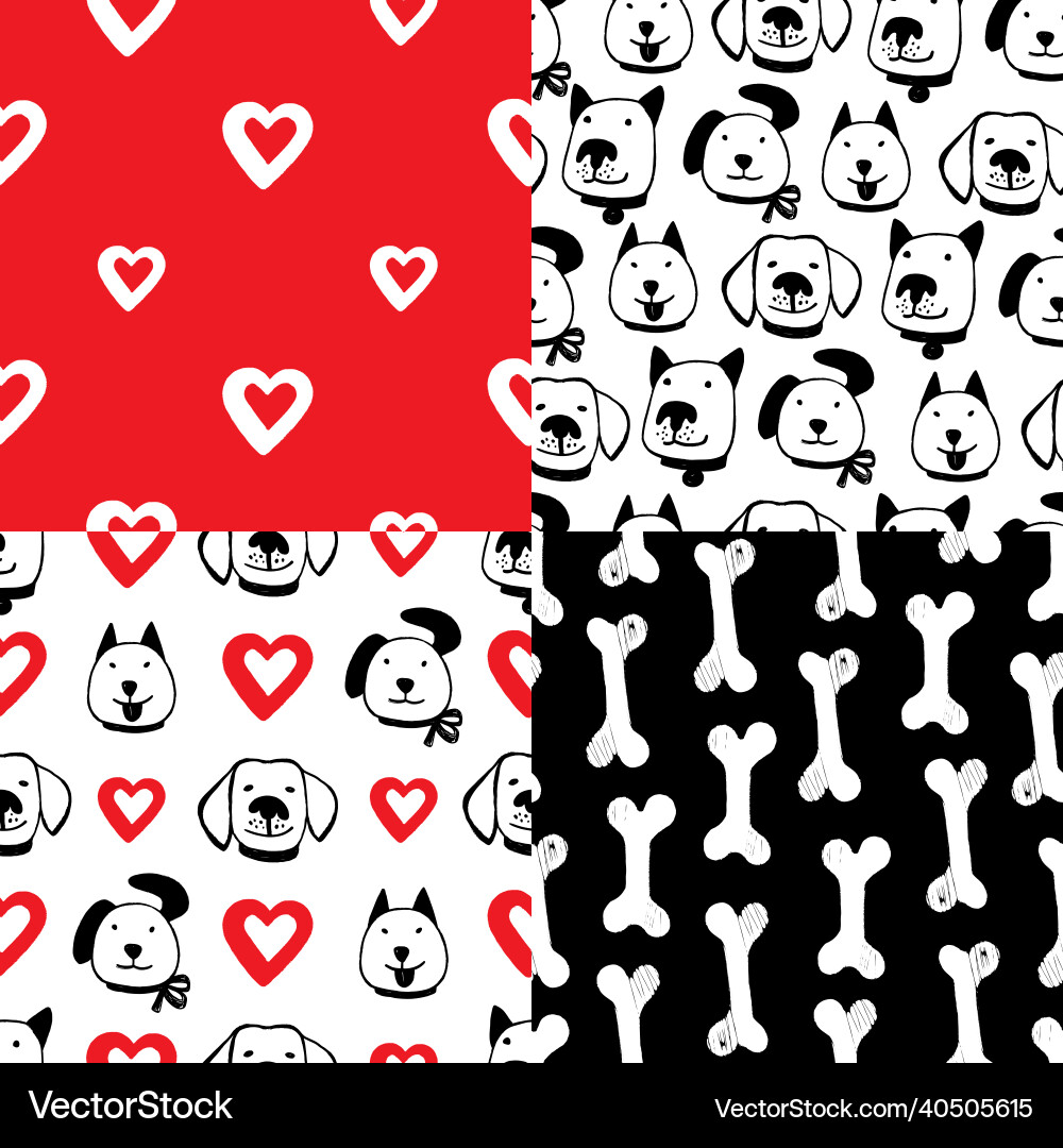 Set of 4 seamless patterns with smiling dogs Vector Image