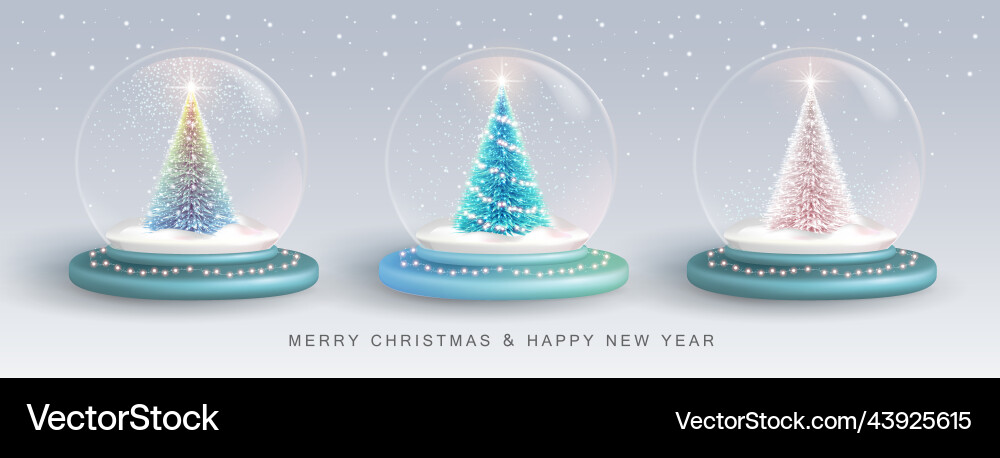 Set of christmas snow globes with tree vector image