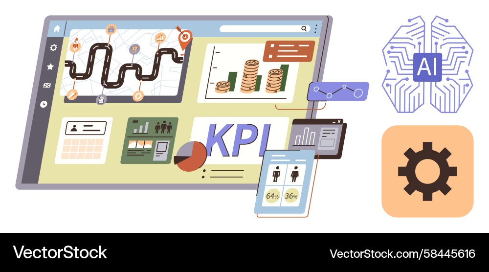 Data Analytics KPI Dashboard with AI Vector Image