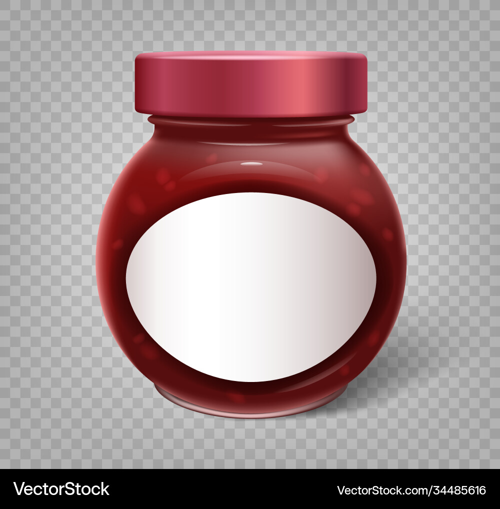 Glass jar with red jam and empty label Vector Image
