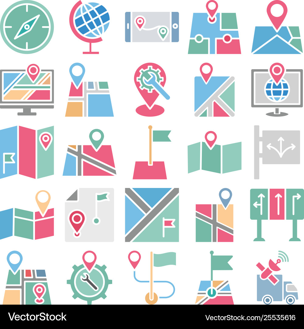 Map and navigation isolated icons set Vector Image