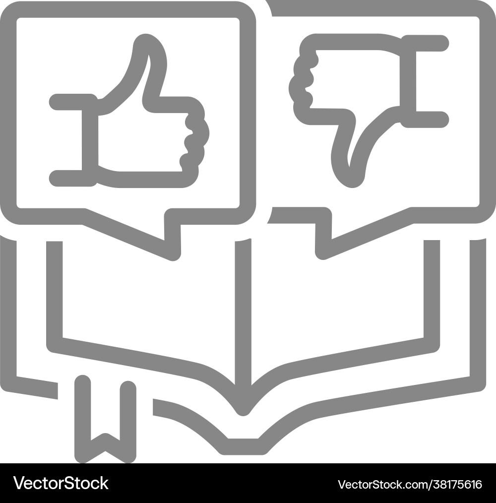 Open book with like and dislike in speech bubbles Vector Image
