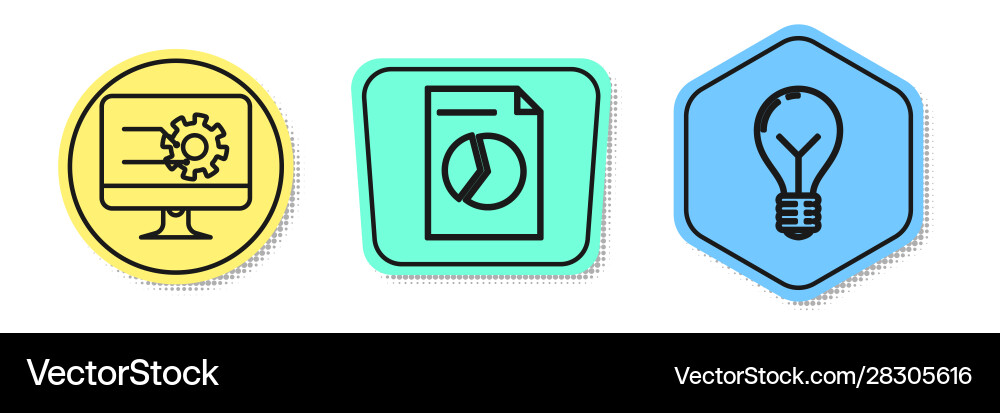 Set line computer monitor with graph chart Set line computer monitor with graph chart Vector Image