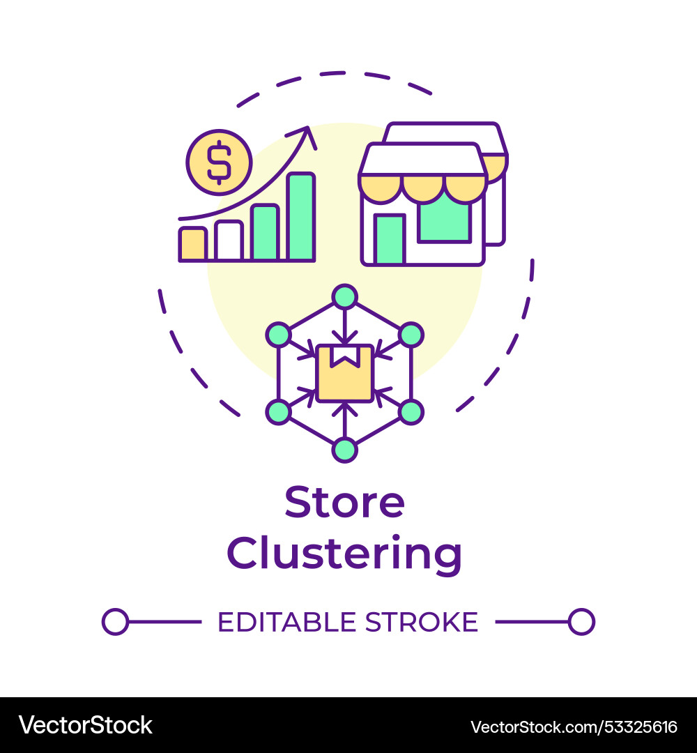 Store clustering multi color concept icon Store clustering multi color concept icon Vector Image