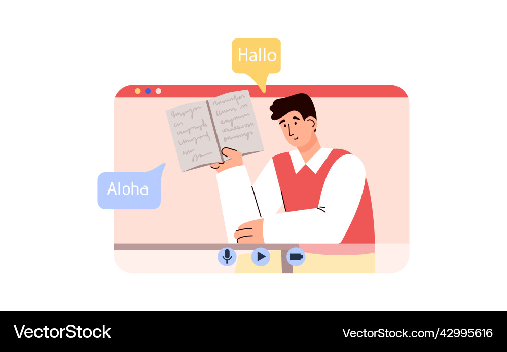 Student studying in language online class flat Student studying in language online class flat Vector Image