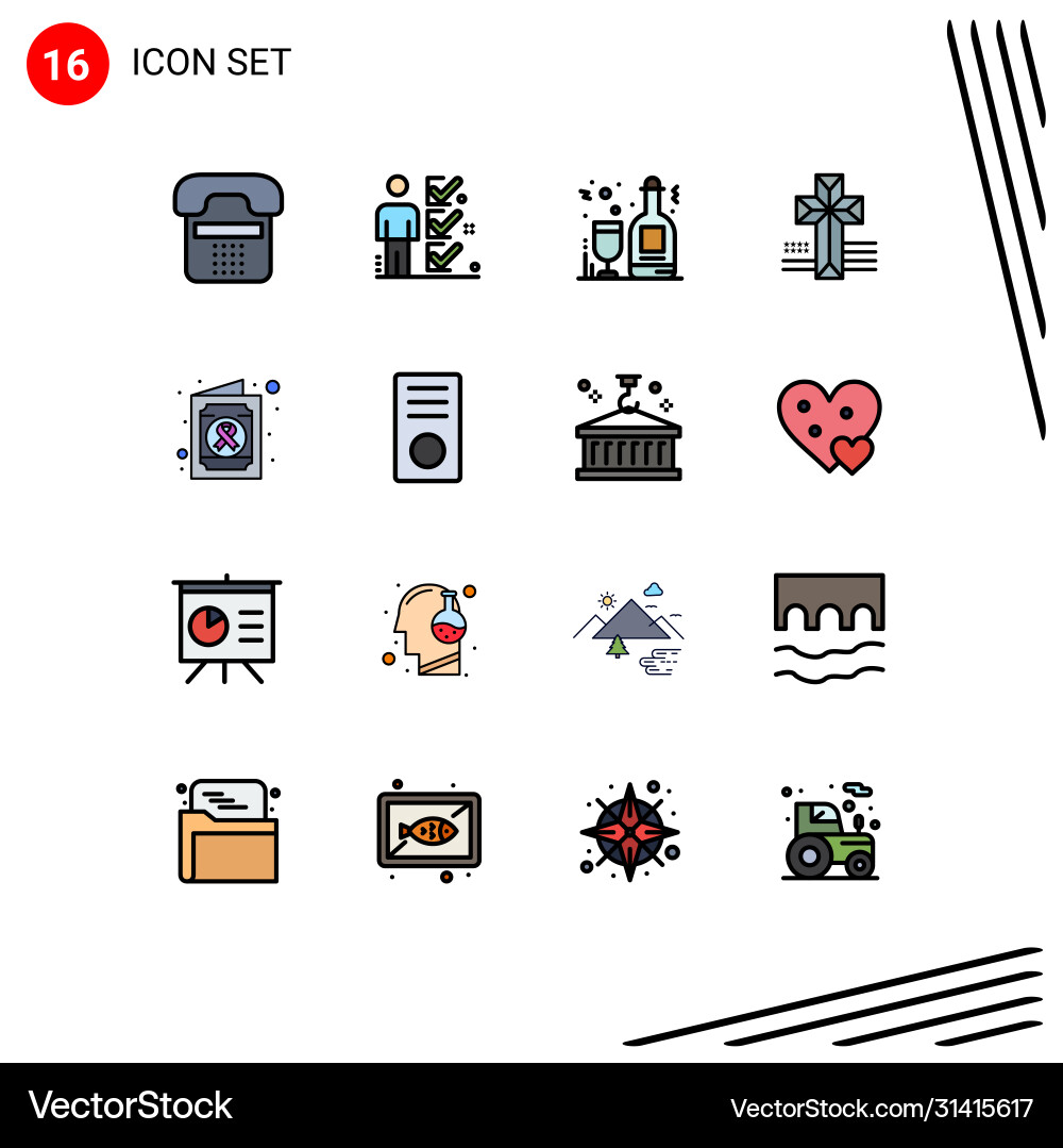 16 universal flat color filled lines set for web Vector Image