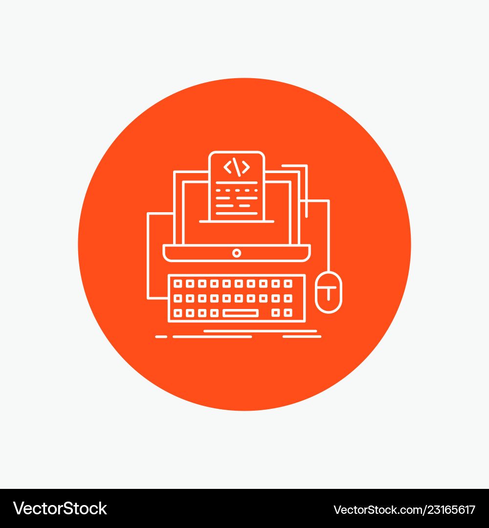 Code Screen Icon - White Line Vector Image